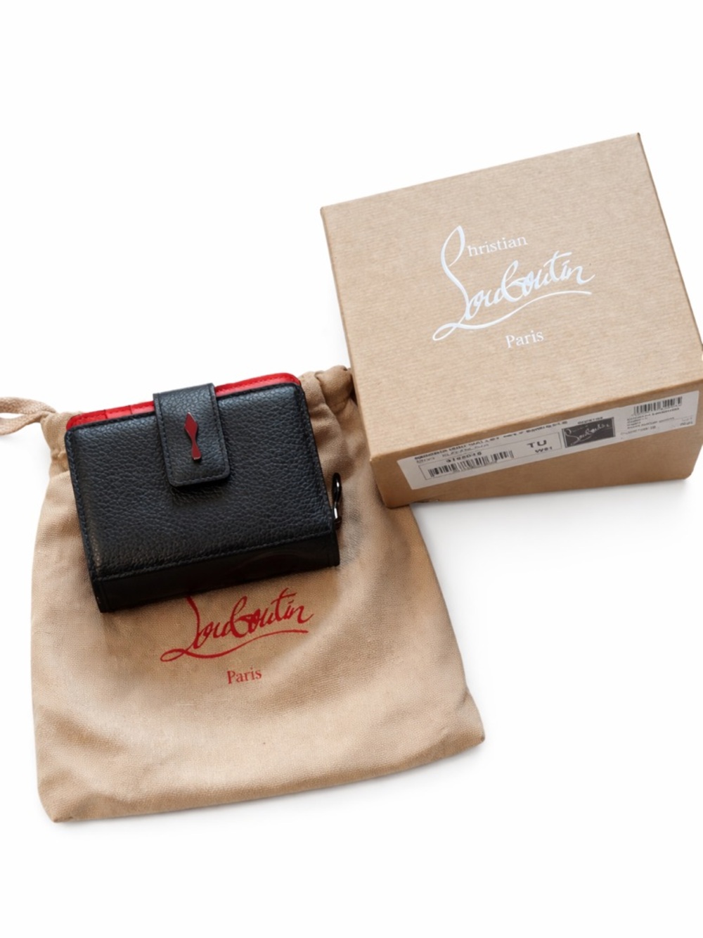 Christian Louboutin Paloma Wallet Bifold Calfskin Leather Black & Red